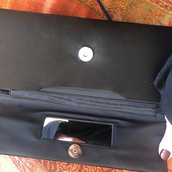 Vintage Black Satin Clutch or Shoulder Bag Rhinestone Bow on Front Evening Bag - Picture 5 of 7